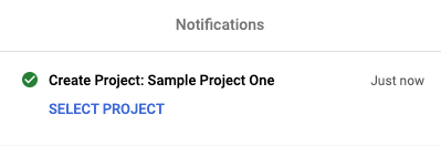 Google Cloud Platform Dashboard notification for Create Project