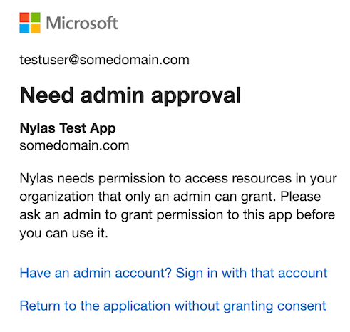 A Microsoft "Need admin approval" notification.