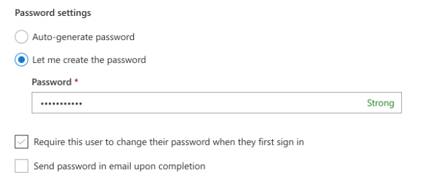 Office 365 Admin Center Let me create the password