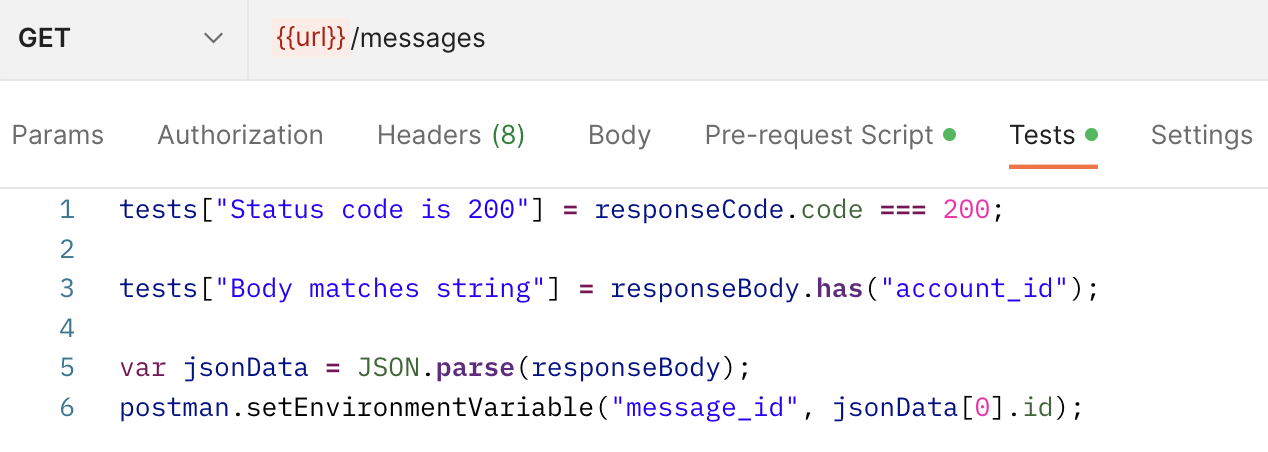 The Postman UI displaying the results of a response test.